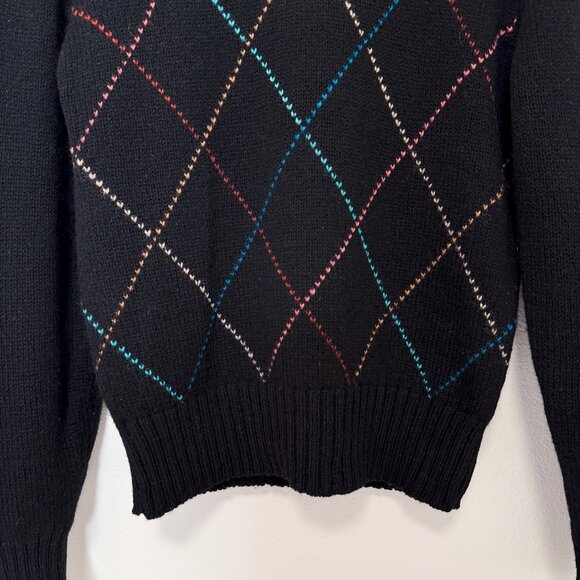 Vintage Brass Plum Black Diamond Knit Shetland Wool Crew Neck Sweater Size Large - Picture 8 of 13